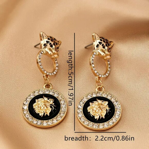 NEW! ELEGANT Leopard & LION HEAD DROP EARRING - Picture 4 of 6
